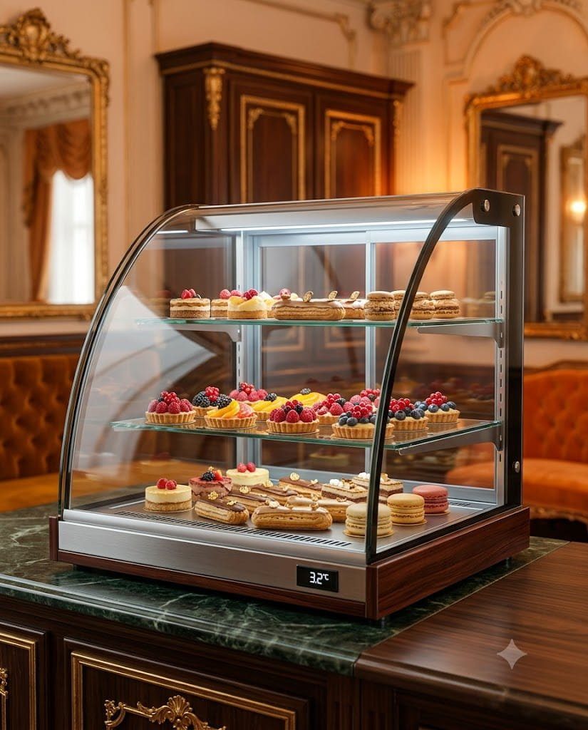 Curved Front Countertop Display — PEZO Countertop & Curved Cabinets cake display cabinet