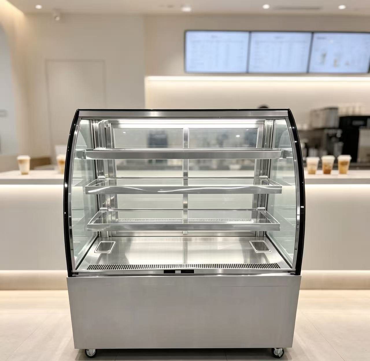 Curved Hot Cake Showcase — 3 Shelves — PEZO Specialized Showcases (Heated / Dual-Zone) cake display cabinet