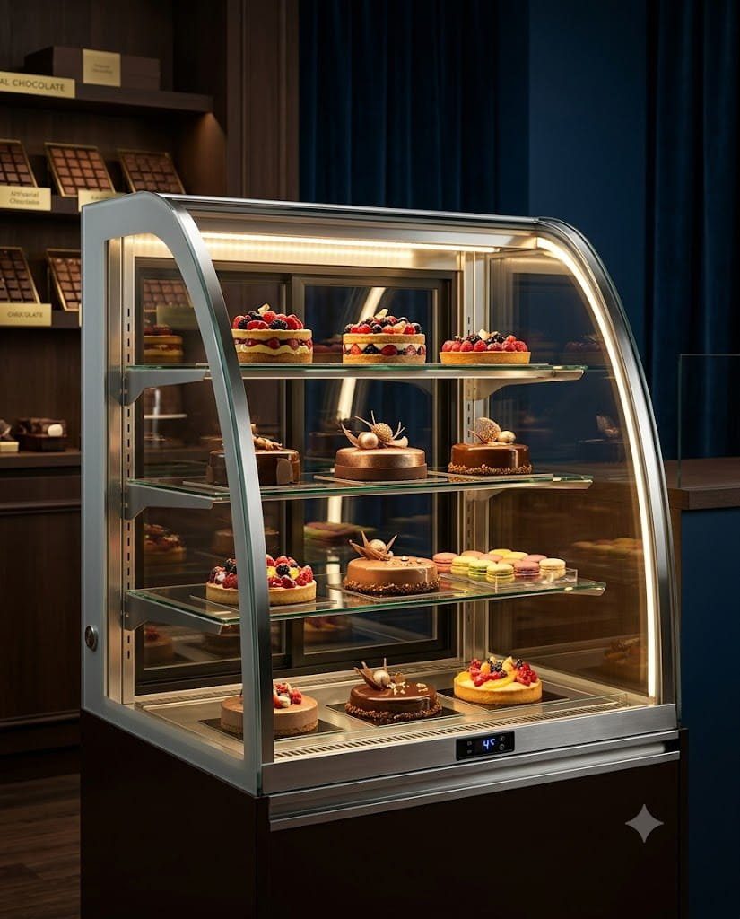 Curved Style Showcases — PEZO Countertop & Curved Cabinets cake display cabinet