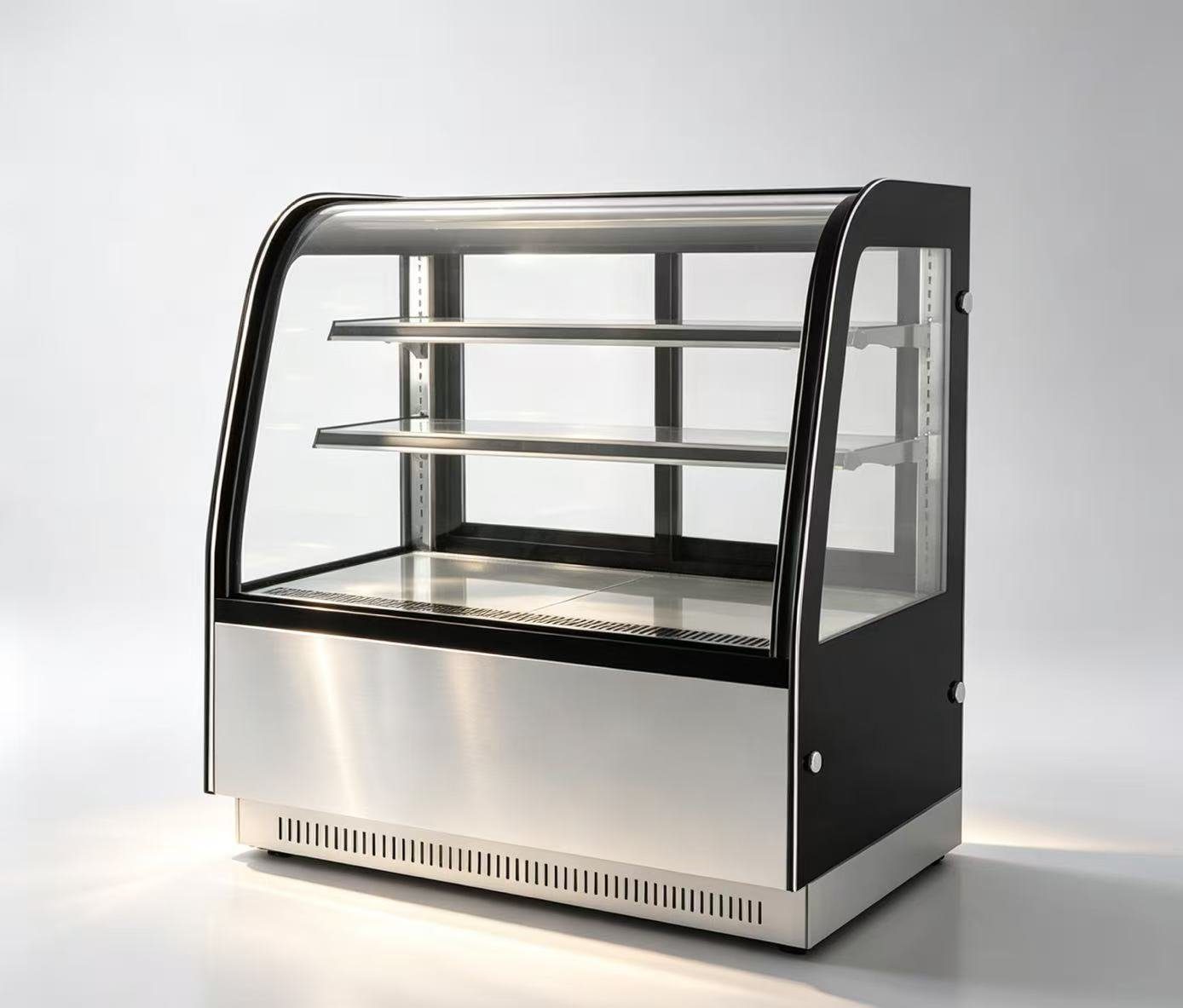 Curved Glass-Sink Floor Standing Showcase — 2 Shelves — PEZO Floor-Standing Cake Display Showcases cake display cabinet