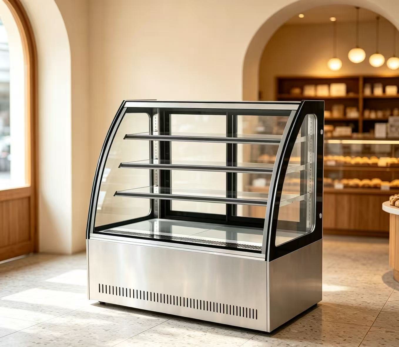 Curved Regular Floor Standing Showcase — 3 Shelves — PEZO Floor-Standing Cake Display Showcases cake display cabinet